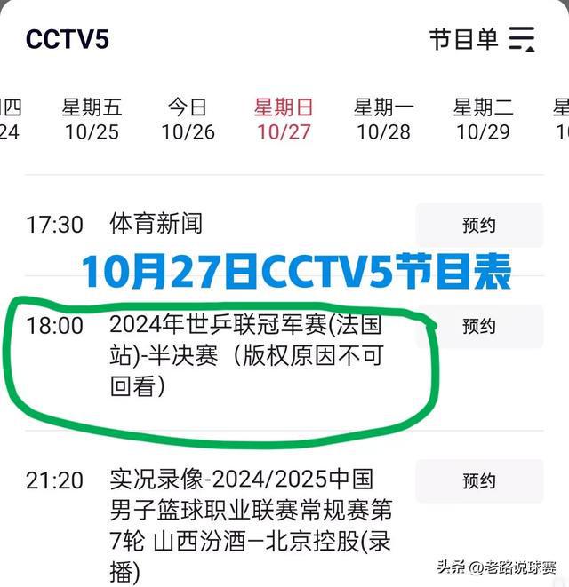 表：今晚18点CCTV5直播男单+女单半决赛九游会网站手机版中央5套直播乒乓球节目时间(图2)